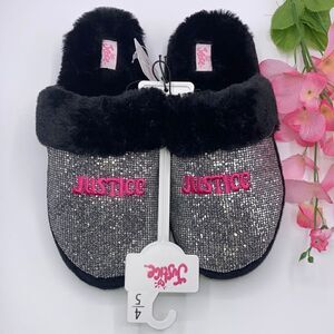 Justice Girls Graphic Slip On Sparkling Scuff Slippers Shoes Size 4/5